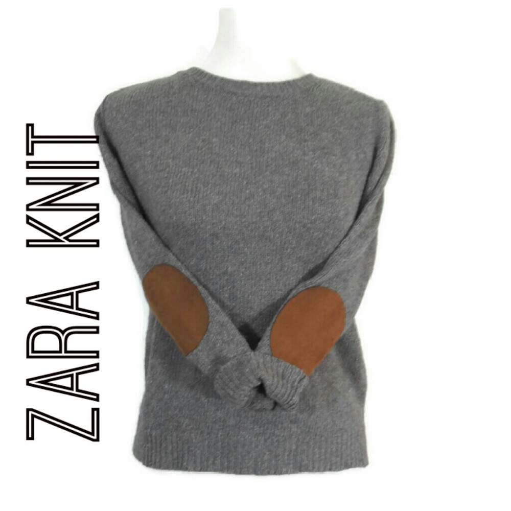 Zara Gray Knit Short Sweater w/ Elbow Patches Sz S